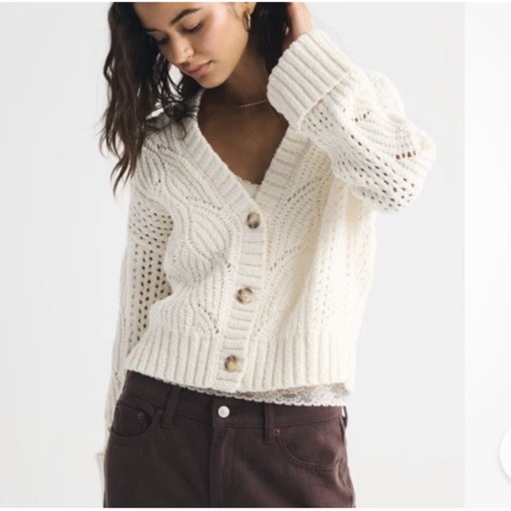 Abercrombie & Fitch The A&F Cameron Textural Stitch Cardigan Crop Womens Sz M